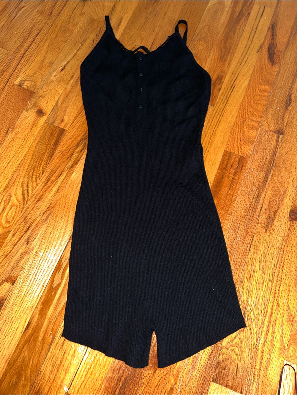 Active USA Black Ribbed Footie Romper
